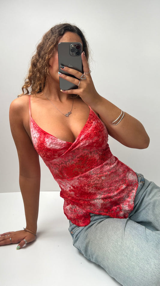 00s pink lace floral cami- size S