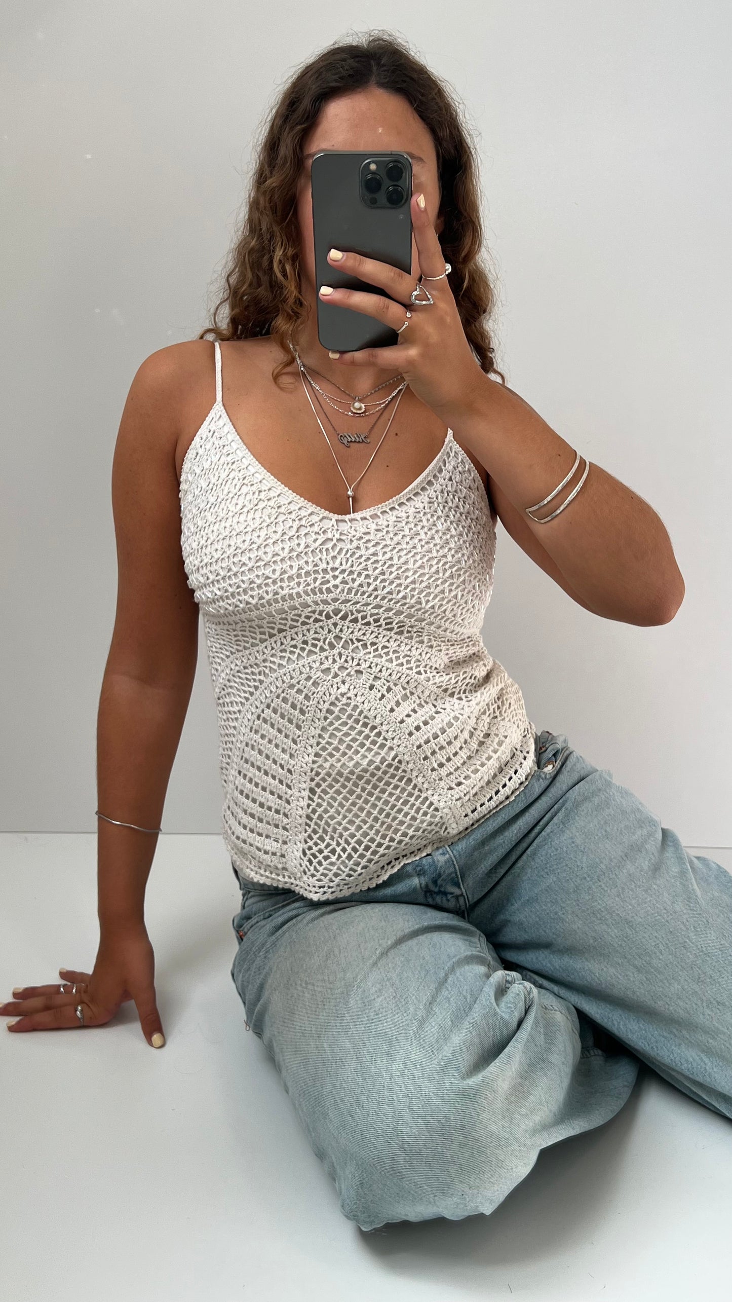00s white crochet cami- size XS