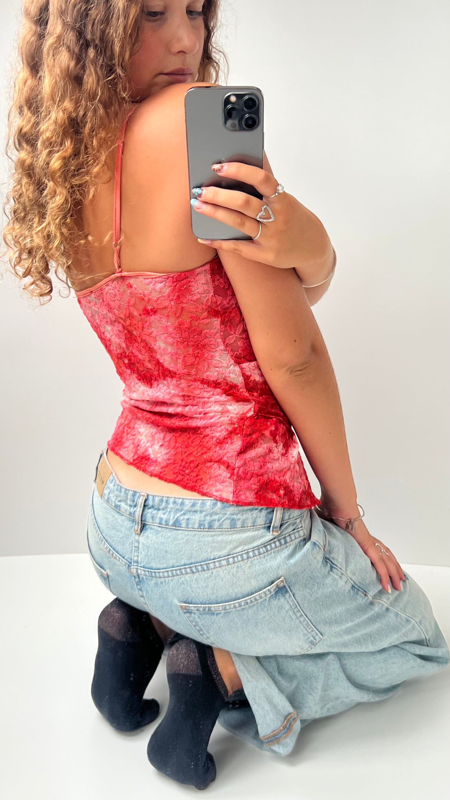 00s pink lace floral cami- size S