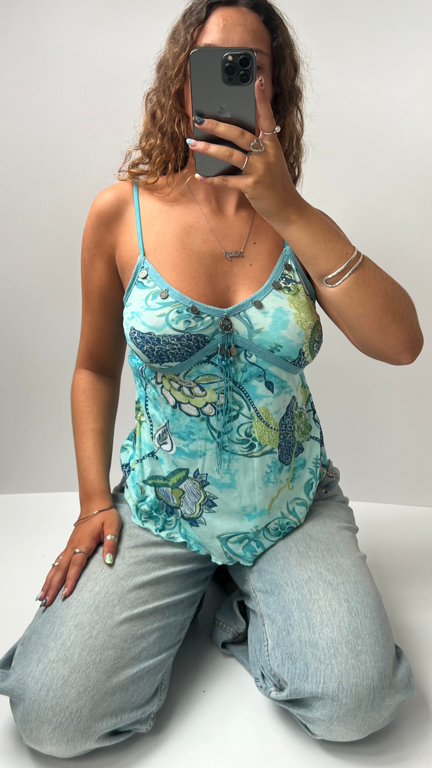 00s blue mesh charm cami- size XL