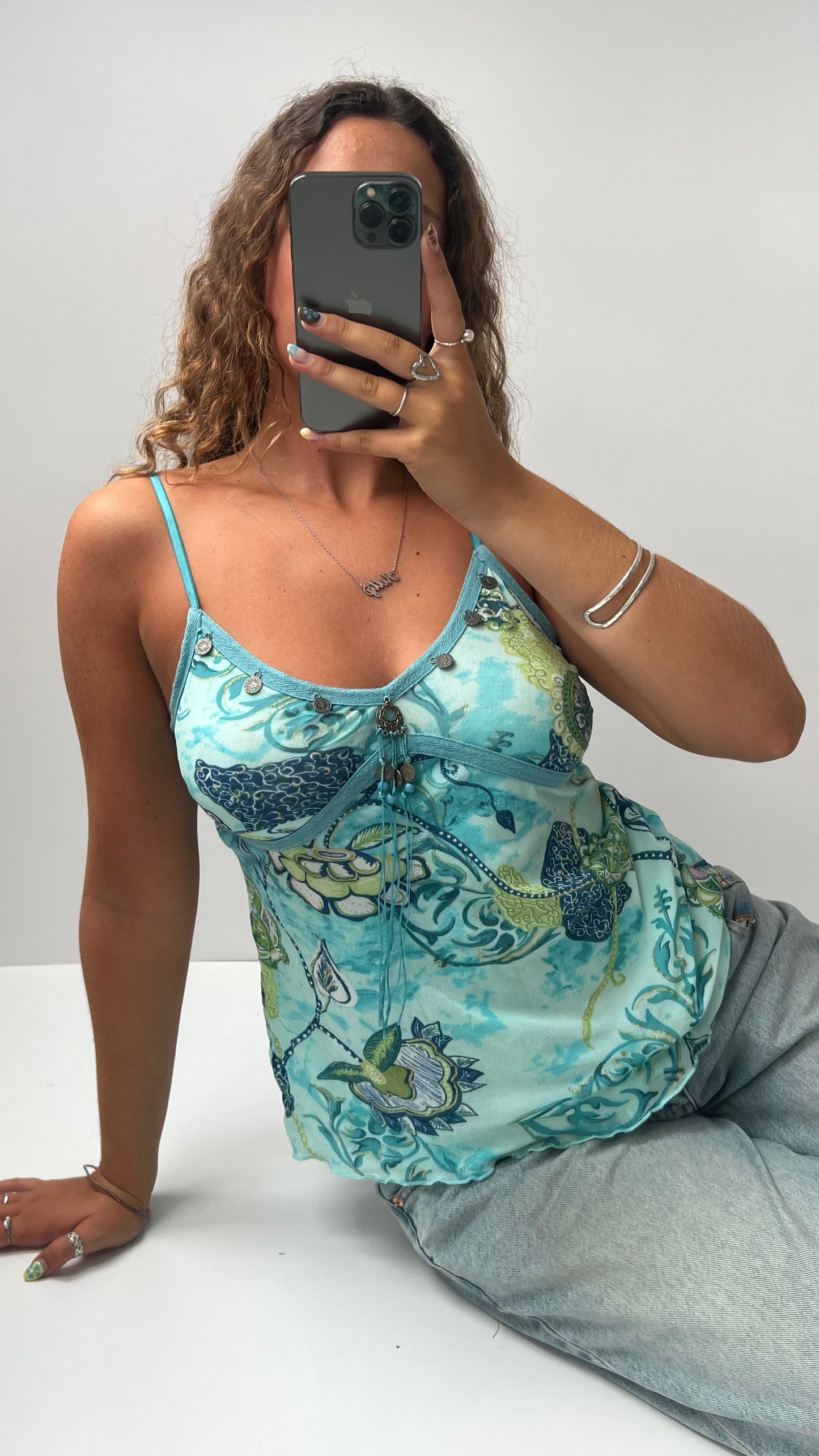 00s blue mesh charm cami- size XL