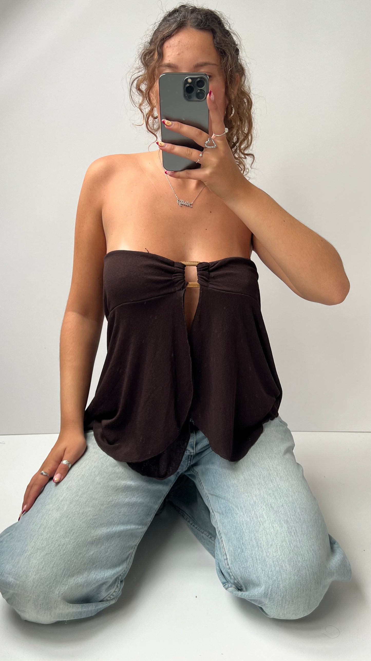 00s brown strapless top- size XL