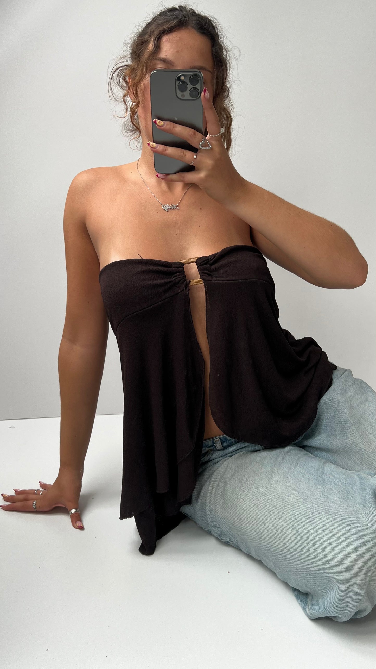 00s brown strapless top- size XL