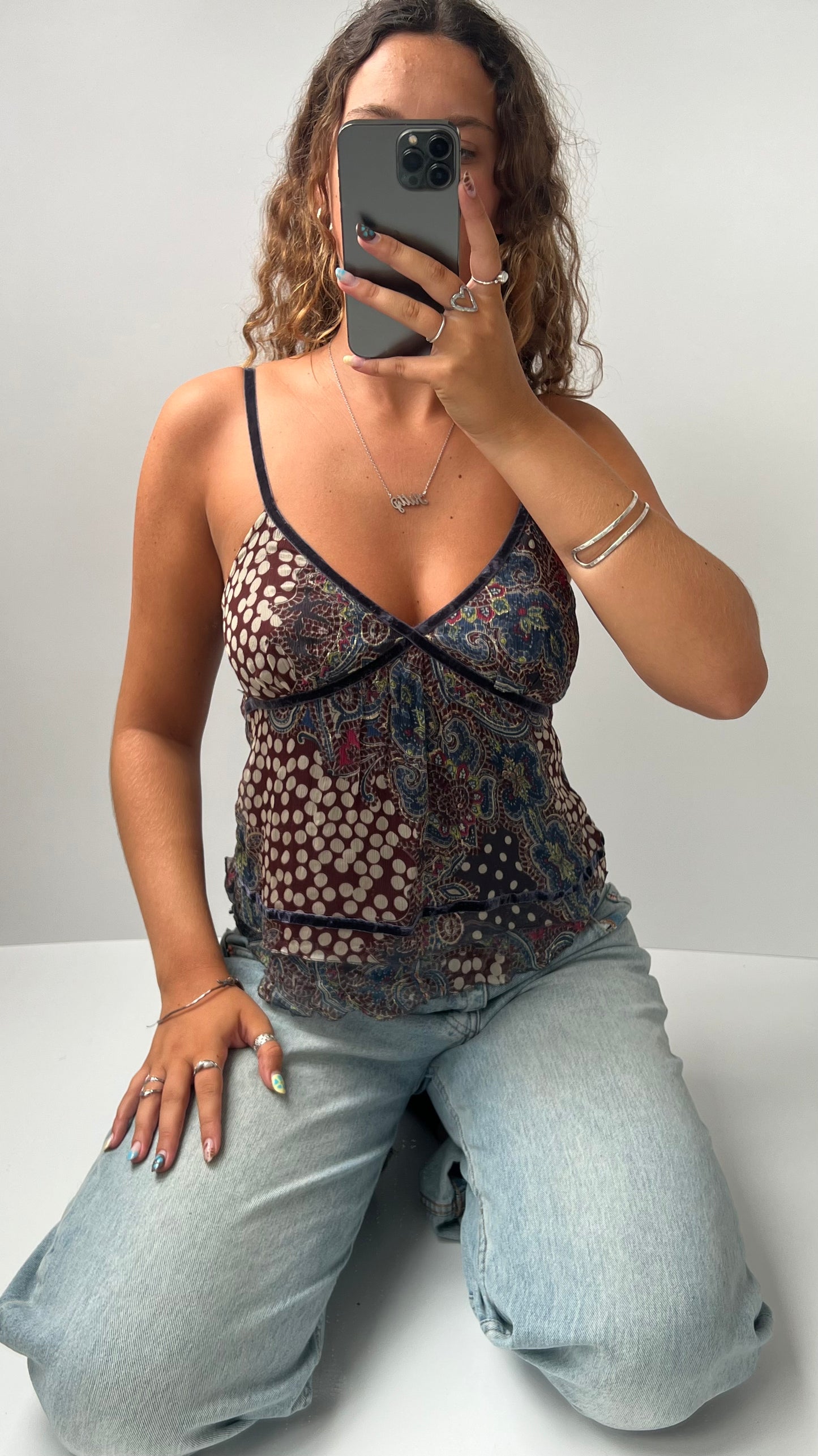 00s navy paisley mesh cami- size S