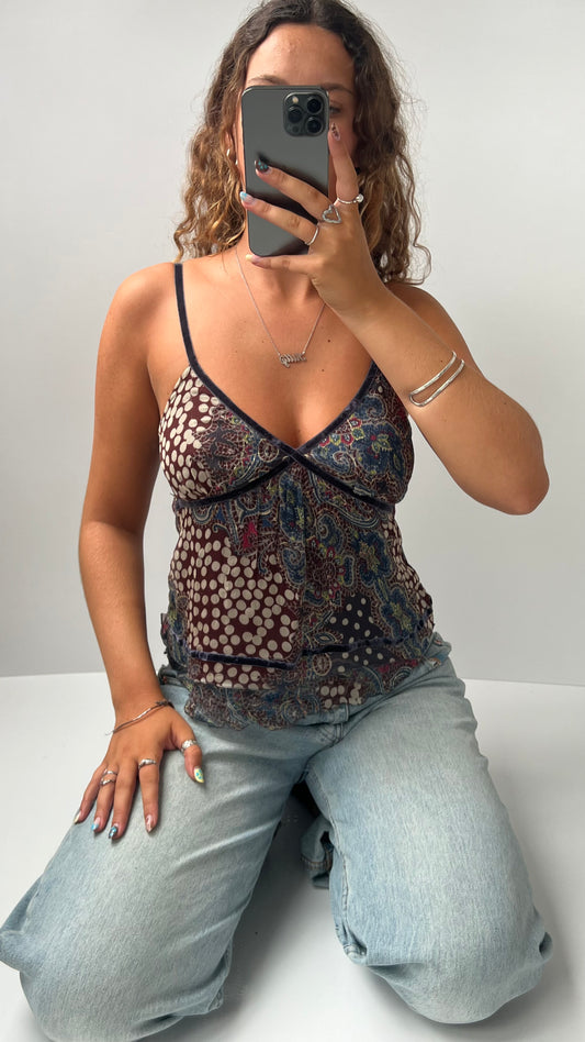 00s navy paisley mesh cami- size S