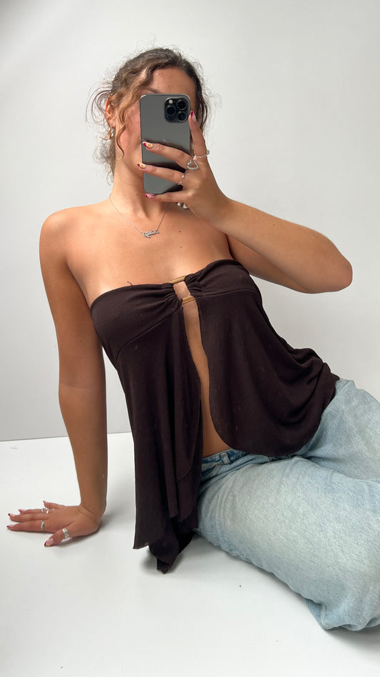 00s brown strapless top- size XL