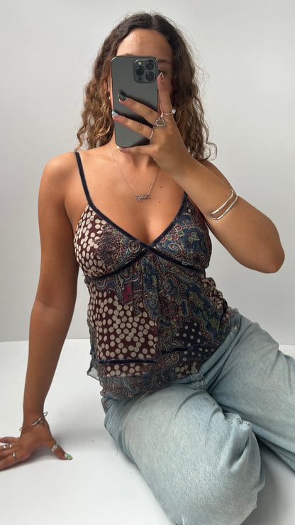 00s navy paisley mesh cami- size S