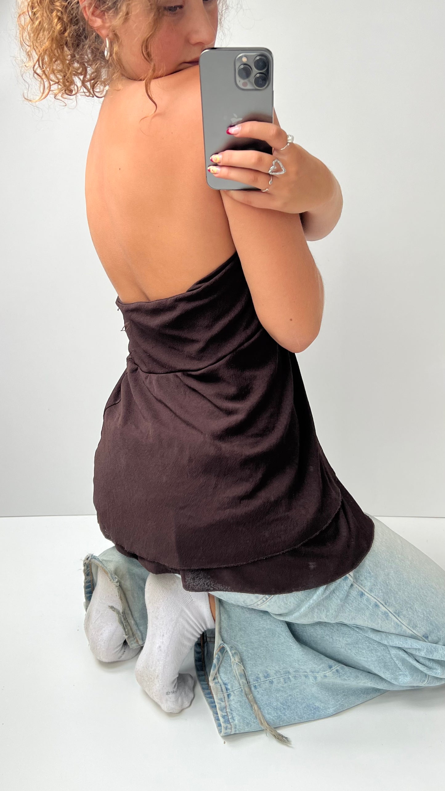 00s brown strapless top- size XL