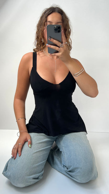 00s black asymmetrical cami- size S