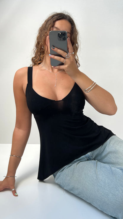 00s black asymmetrical cami- size S