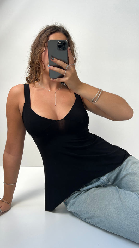 00s black asymmetrical cami- size S