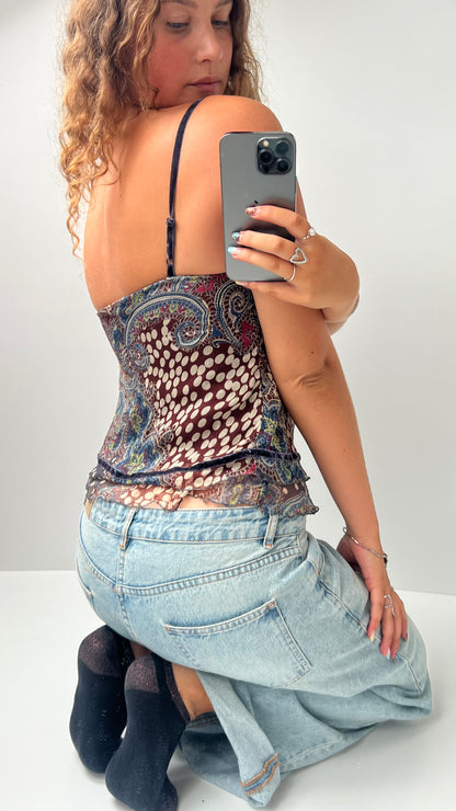 00s navy paisley mesh cami- size S