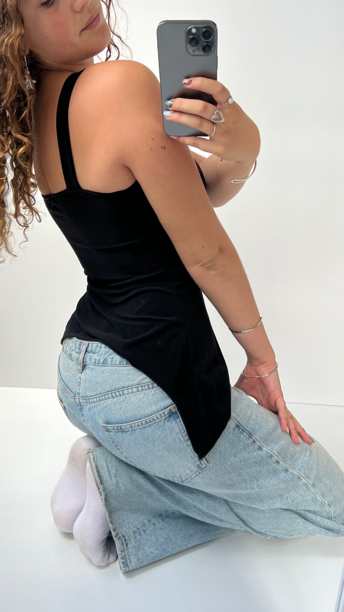 00s black asymmetrical cami- size S