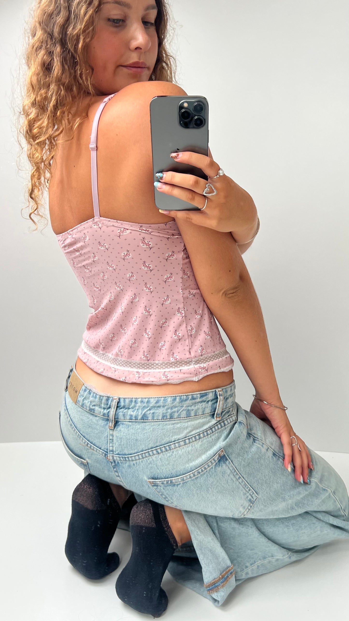 00s pink floral lace cami- size S