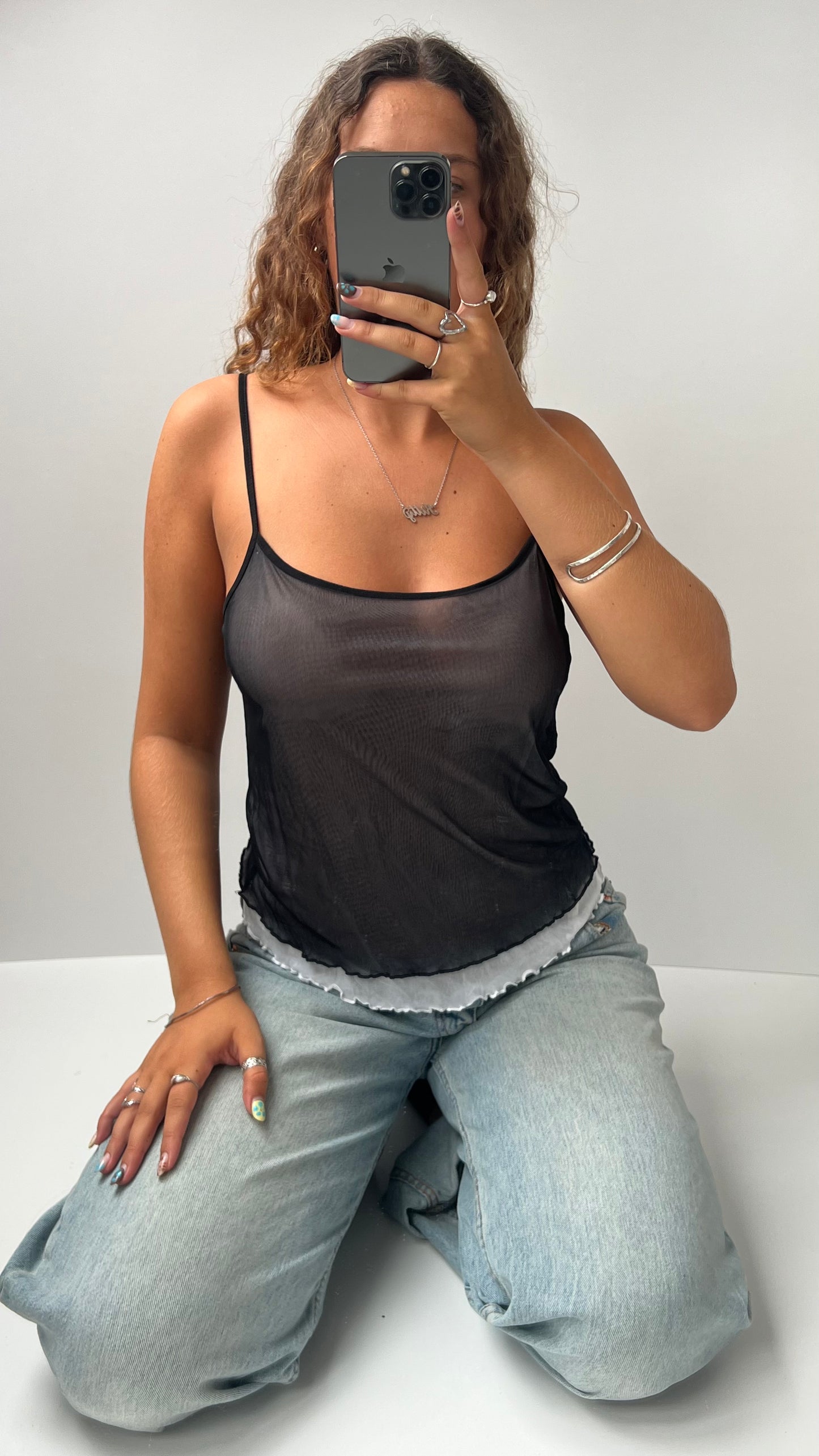 00s black double mesh cami- size M