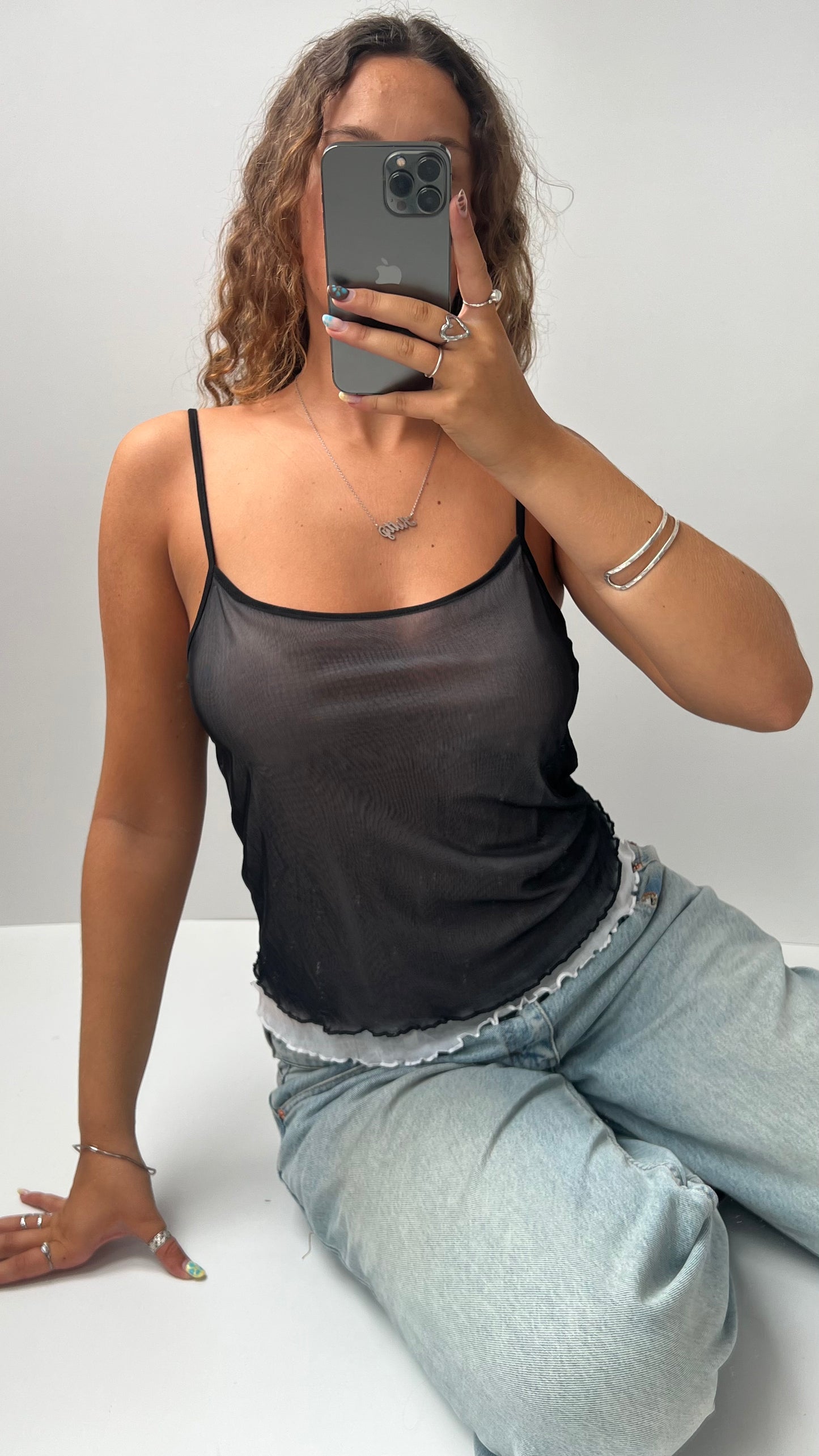 00s black double mesh cami- size M