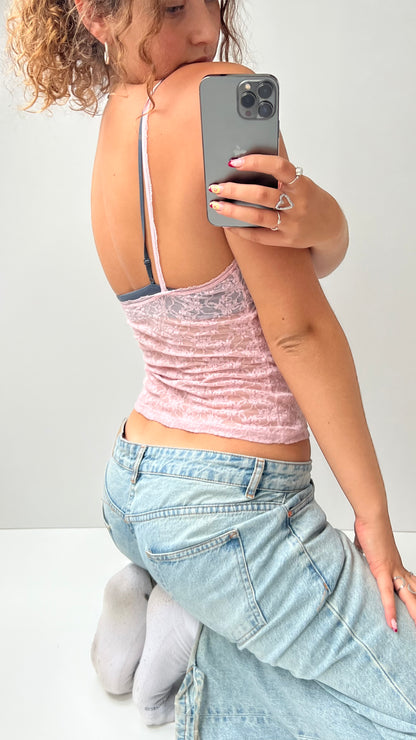 00s baby pink lace cami- size S