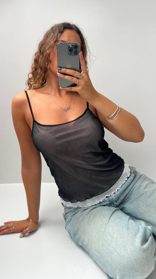 00s black double mesh cami- size M