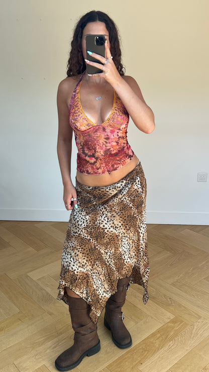 00s leopard print maxi skirt- size L