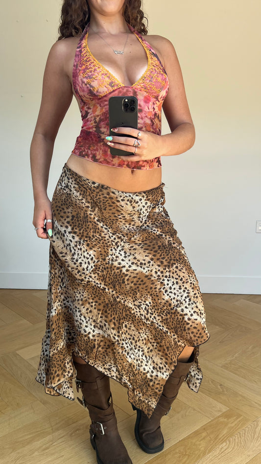 00s leopard print maxi skirt- size L
