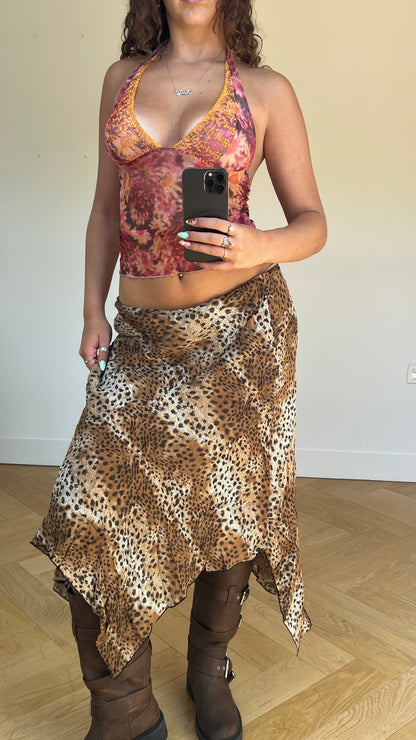 00s leopard print maxi skirt- size L