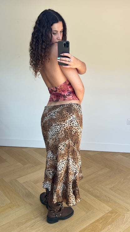 00s leopard print maxi skirt- size L