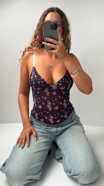 00s purple mesh floral cami- size S