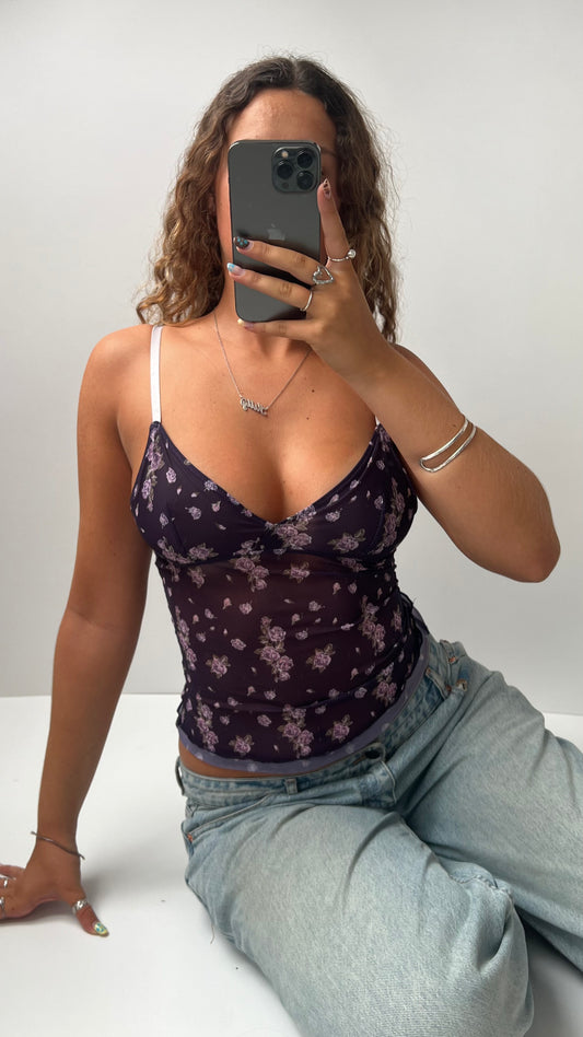 00s purple mesh floral cami- size S