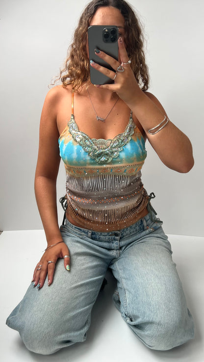 00s brown blue mesh cami- size S