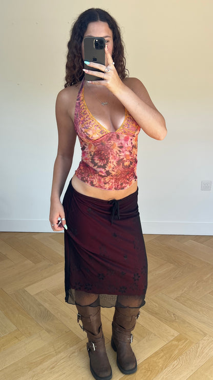 00s red mesh midi skirt- size L