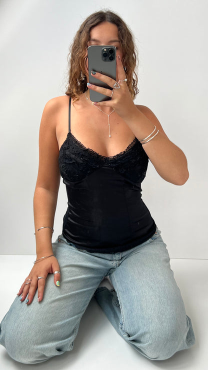 00s black satin lace cami- size M