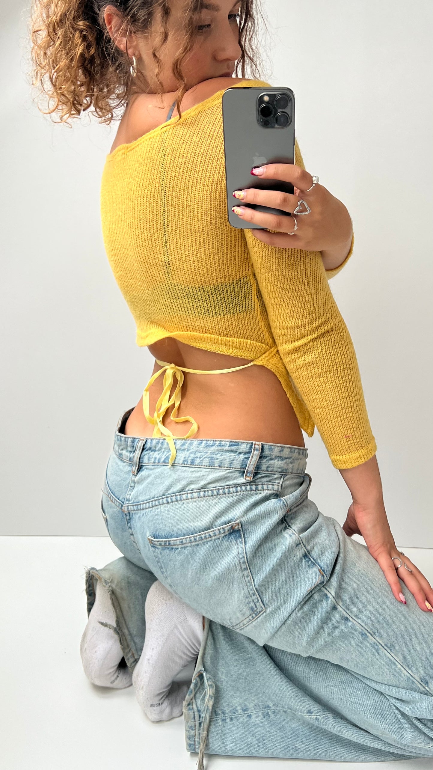 00s yellow knit long sleeve top- size XS