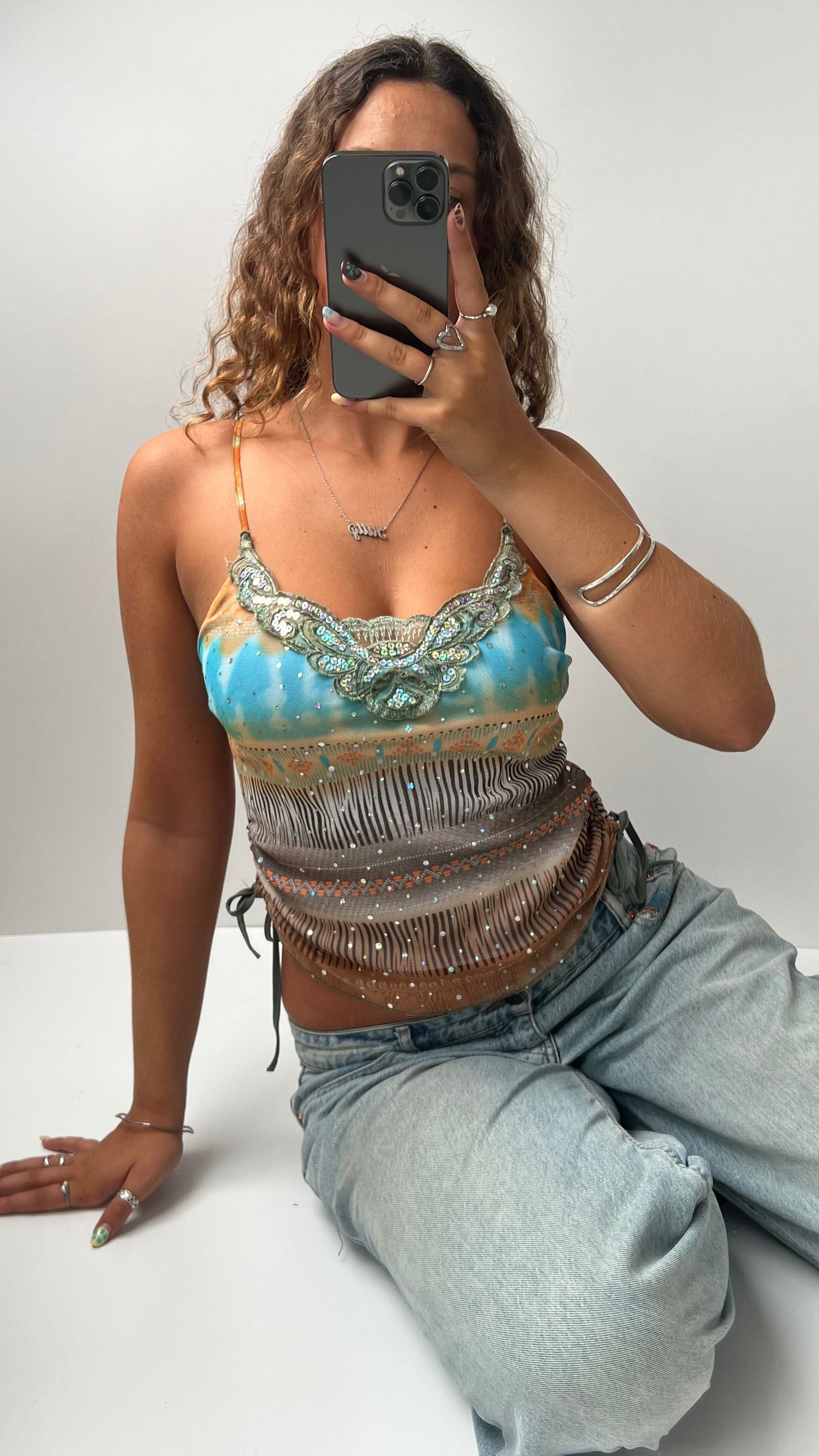 00s brown blue mesh cami- size S