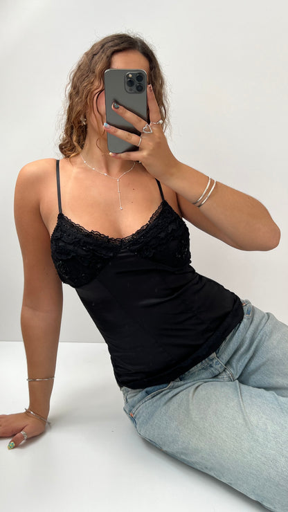 00s black satin lace cami- size M
