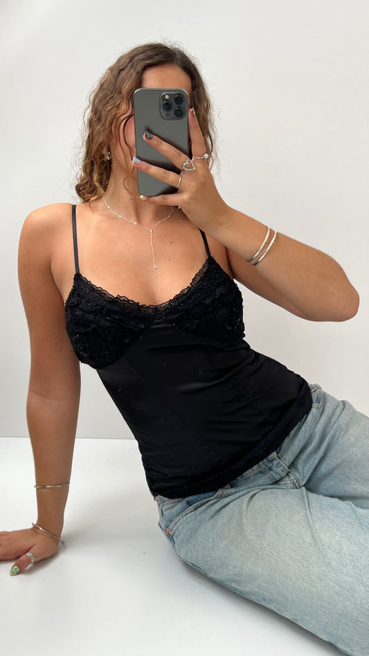 00s black satin lace cami- size M