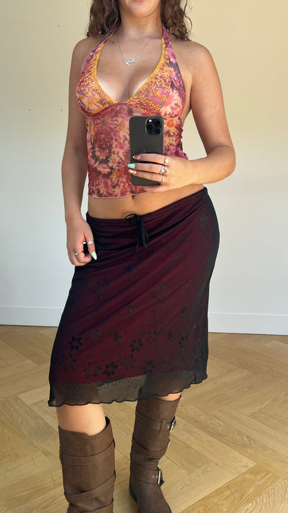 00s red mesh midi skirt- size L
