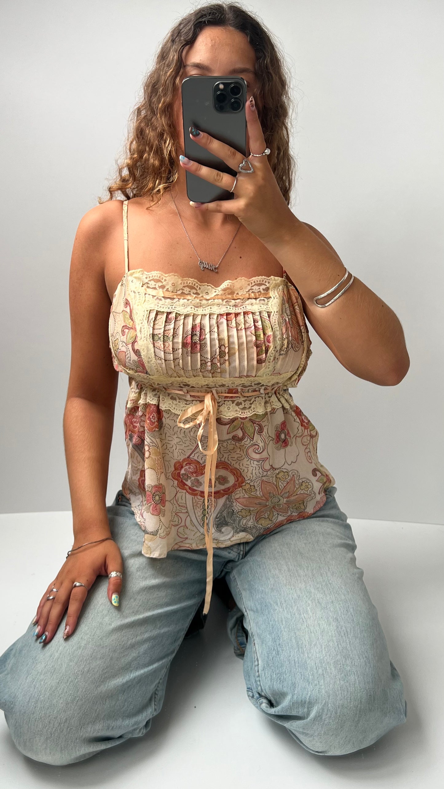 00s peach floral lace cami- size L