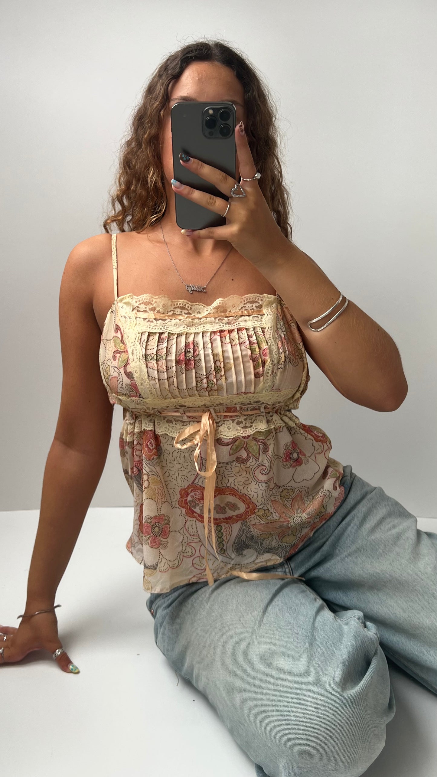 00s peach floral lace cami- size L