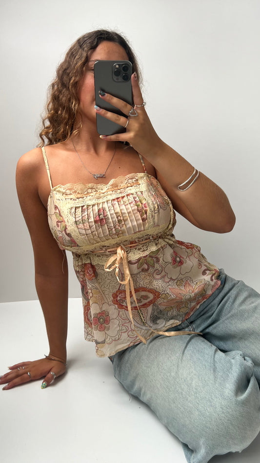 00s peach floral lace cami- size L