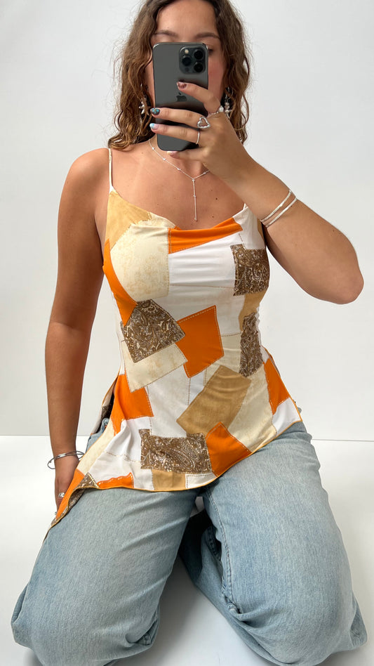 00s orange patchwork asymmetrical cami- size S