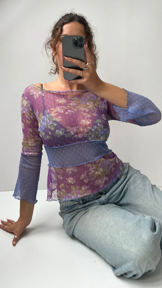 00s purple lace long sleeve top- size M