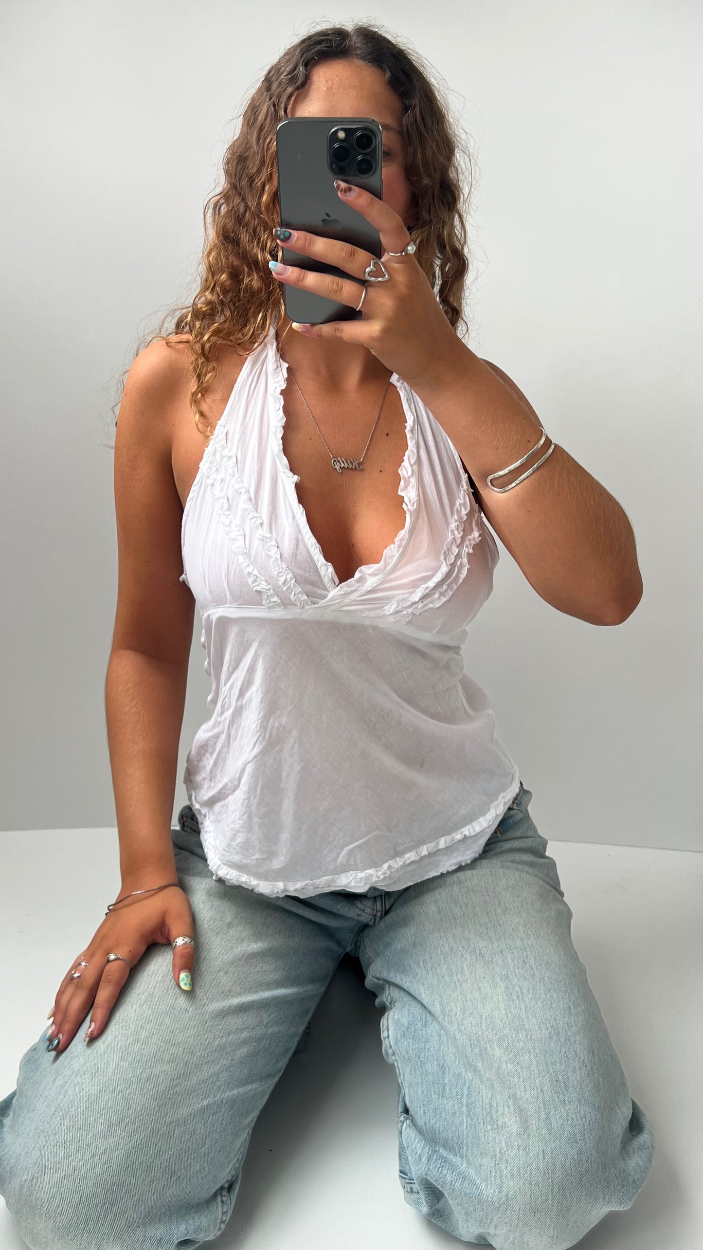 00s white cotton halter cami- size M