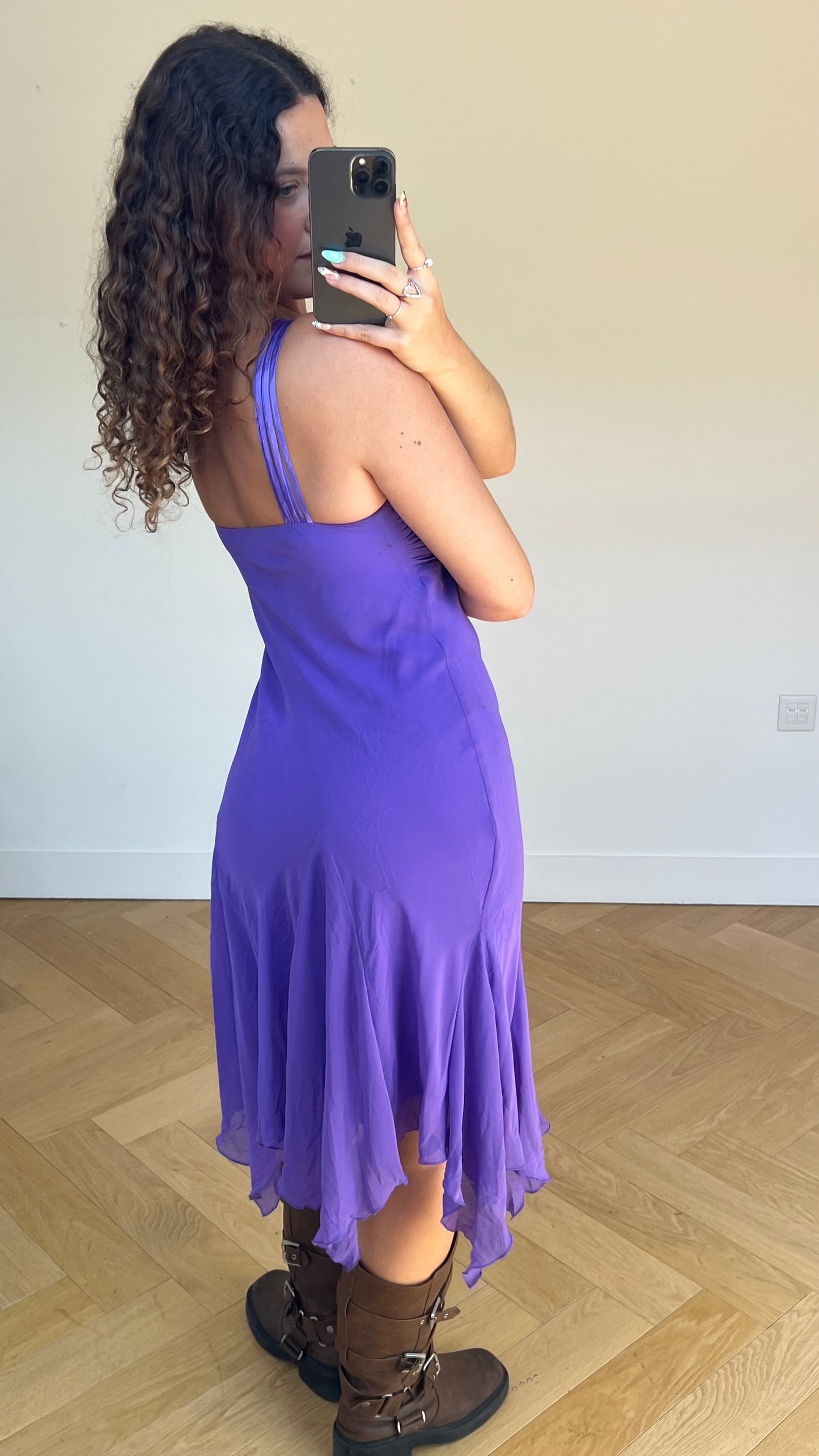 00s purple mesh midi dress- size M