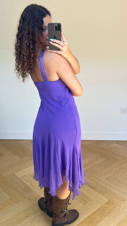 00s purple mesh midi dress- size M