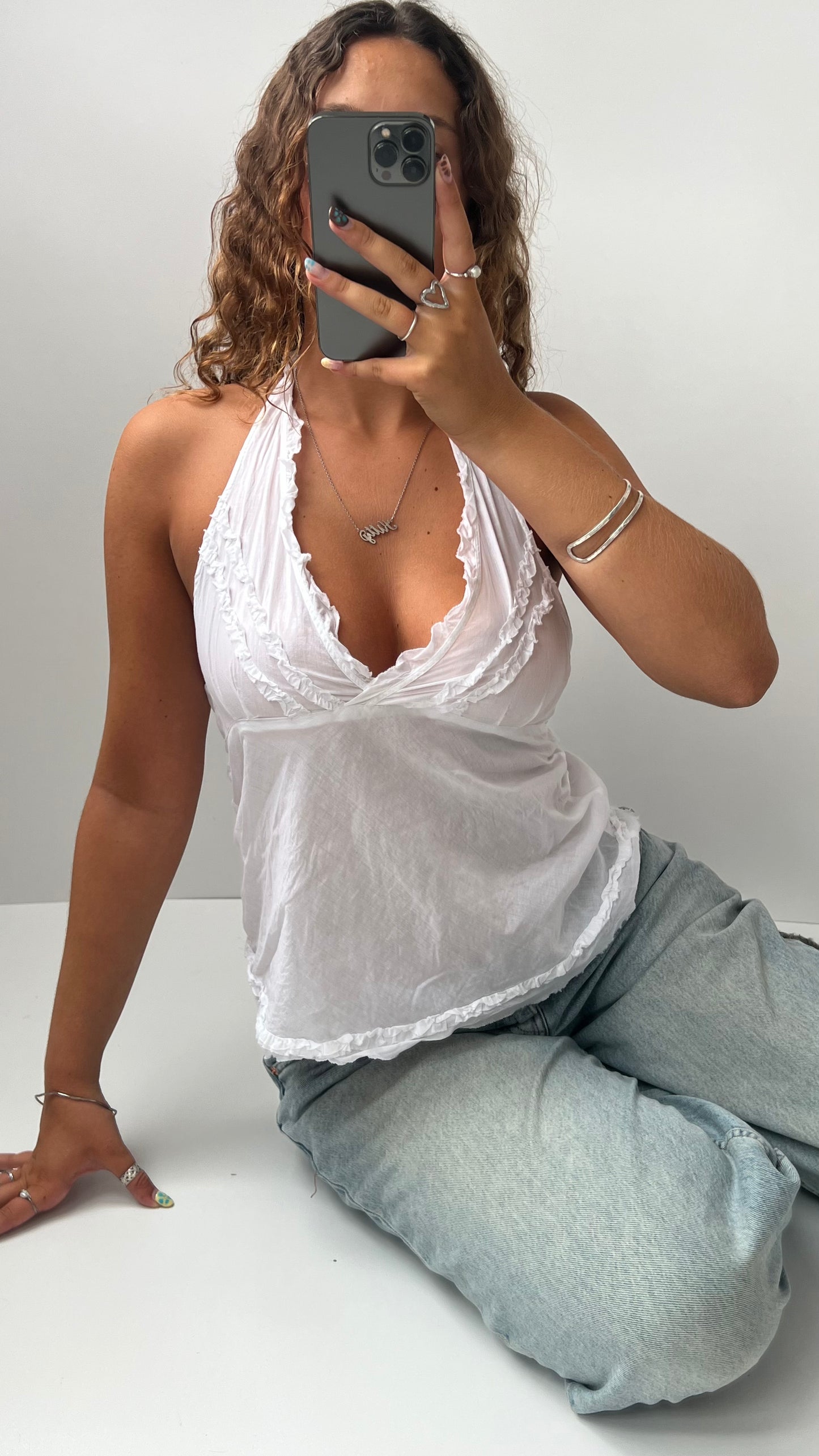00s white cotton halter cami- size M
