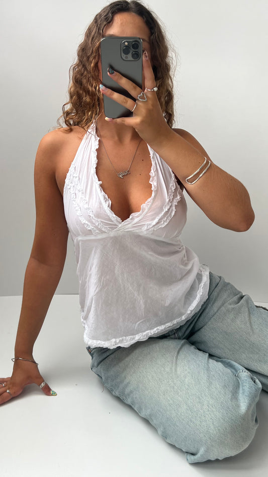 00s white cotton halter cami- size M