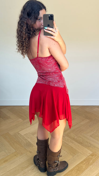 00s red glitter midi dress- size S