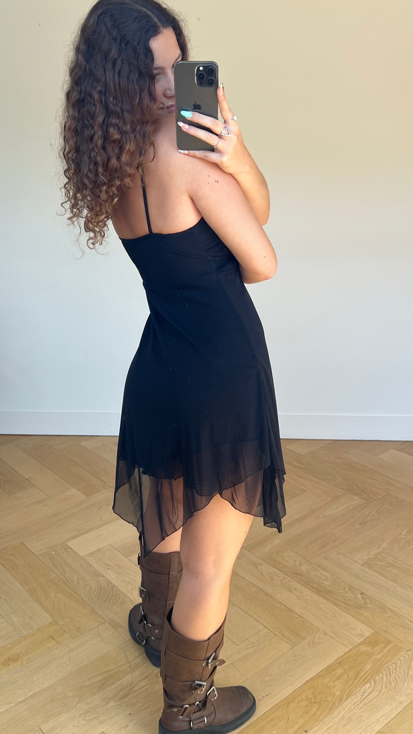 00s black mesh midi dress- size M