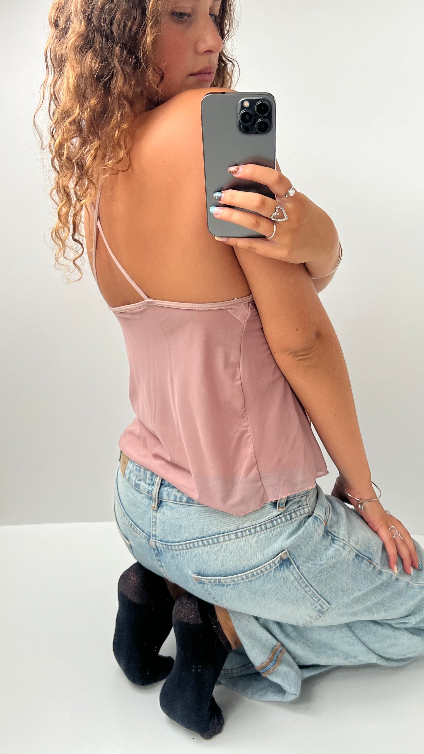 00s pink satin mesh cami- size S