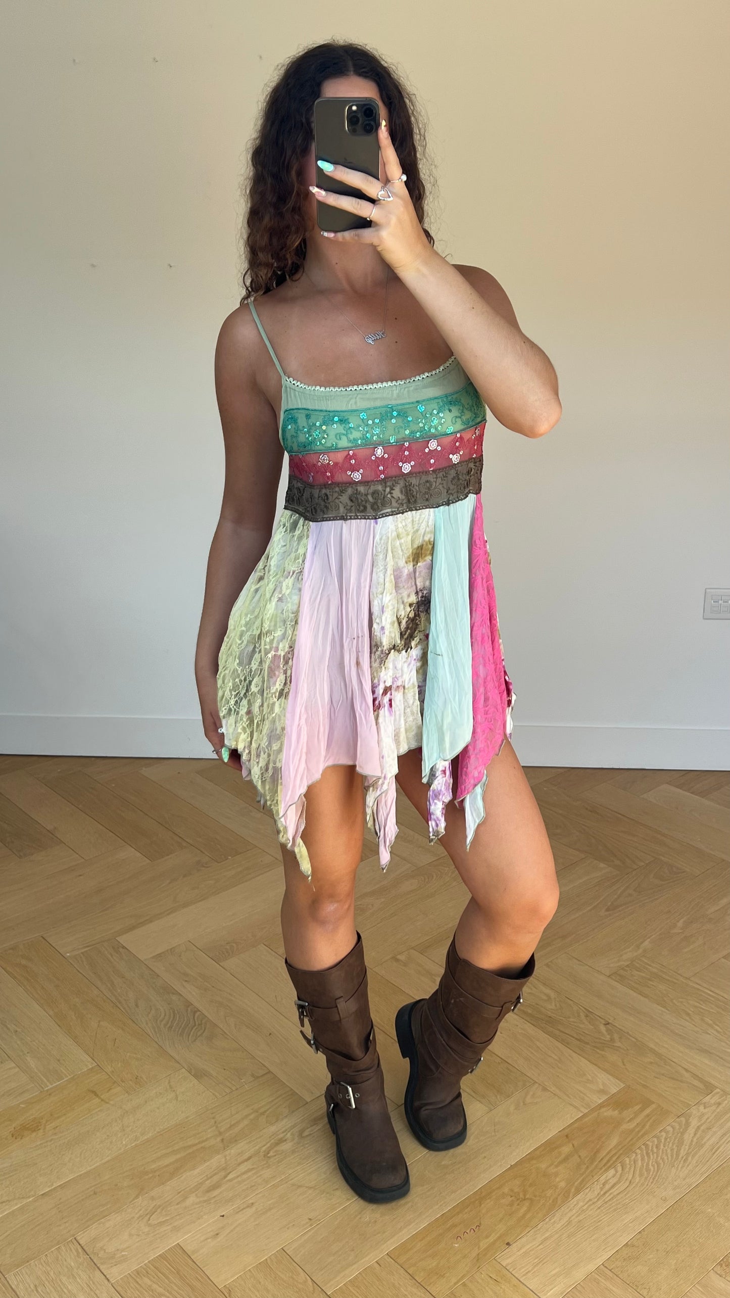 00s fairy patchwork mini dress- size M